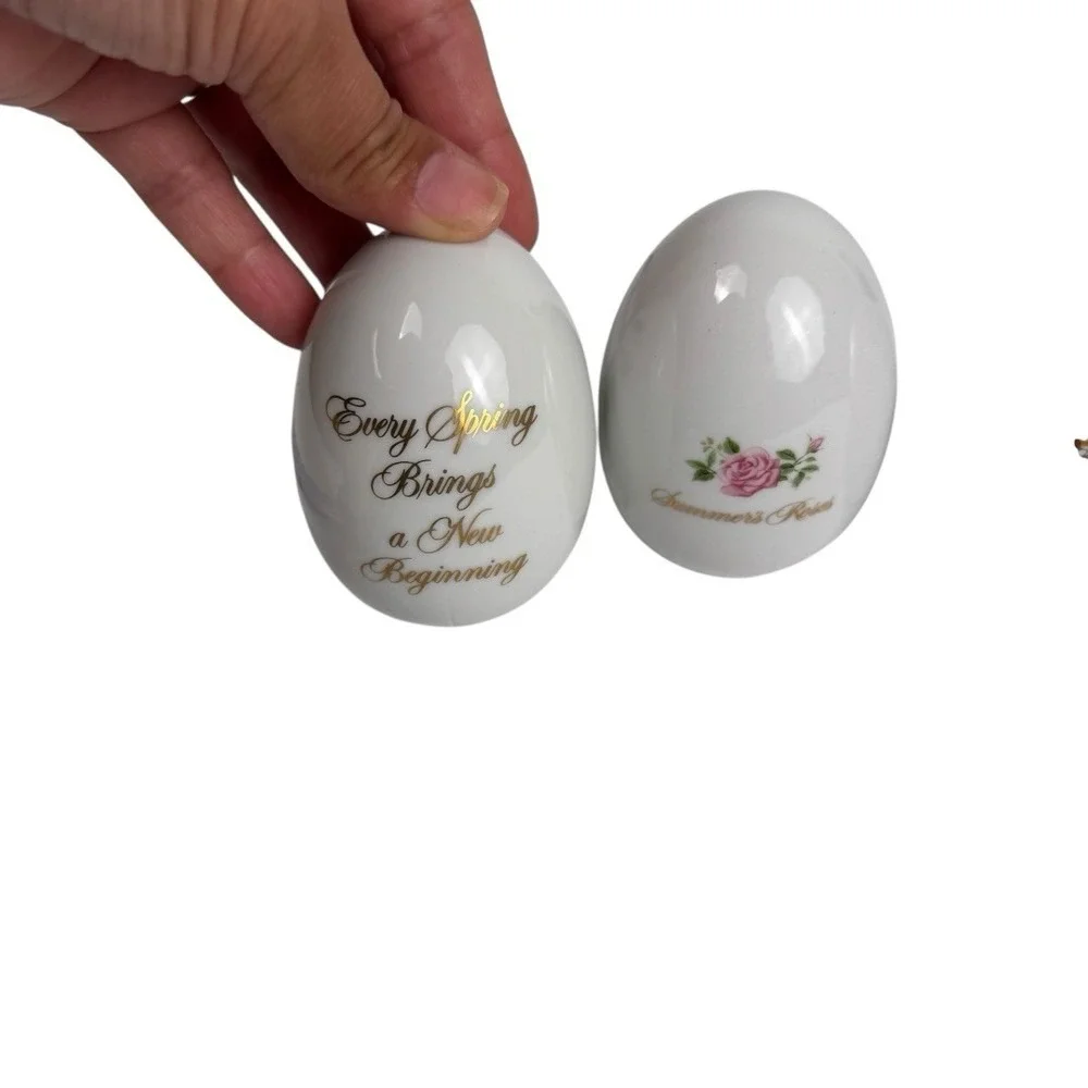 Vintage Set Of 3 Avon Porcelain Eggs - Four Seasons‎ - Birds Roses C14Q